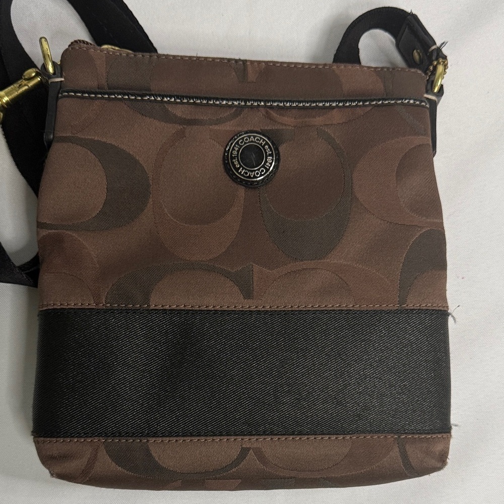 Coach Signature Brown and Black Crossbody Bag - Picture 3 of 7